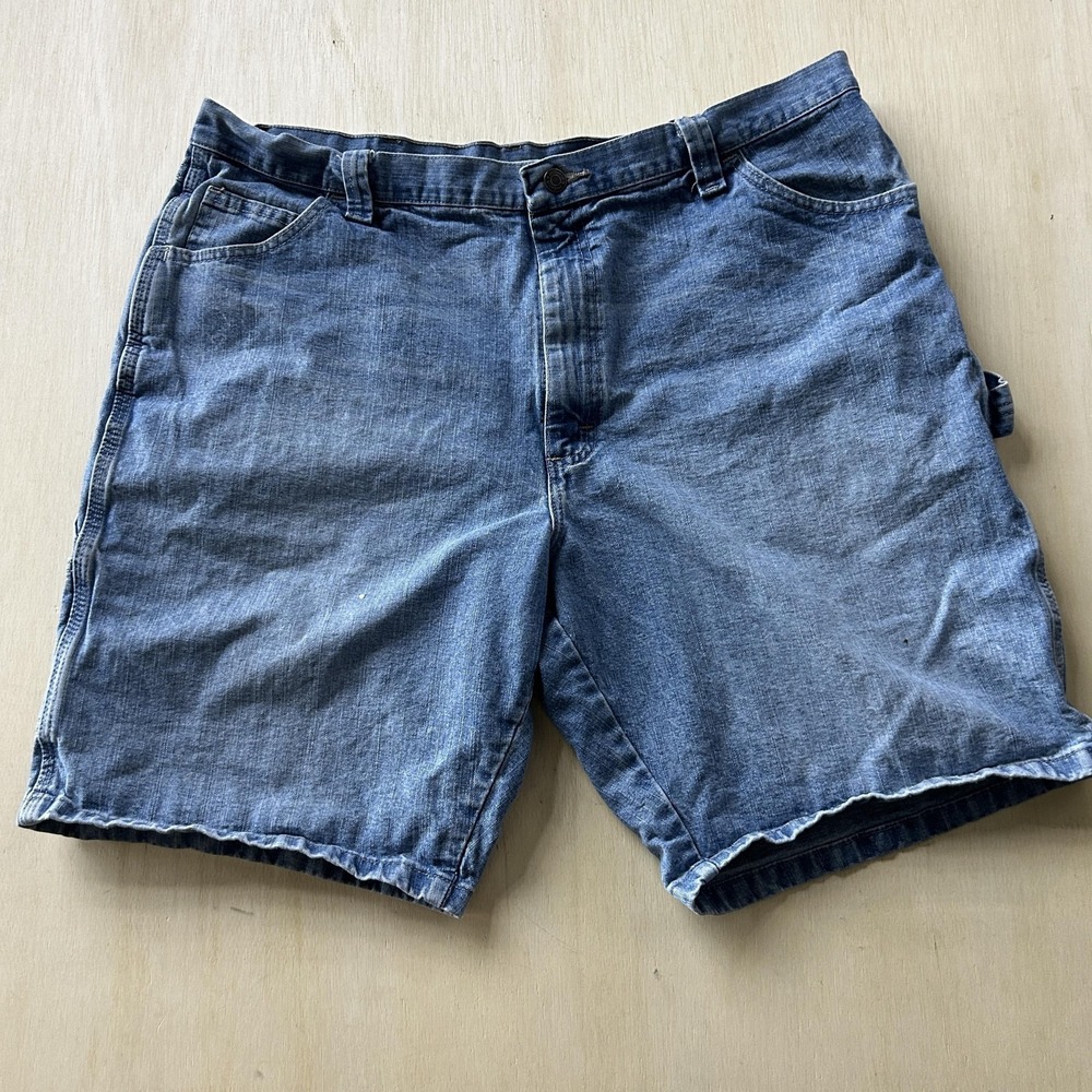 Y2K Wrangler Shorts Mens 40 Blue Denim Carpenter Cargo Pockets 9 Inseam‎ Jorts